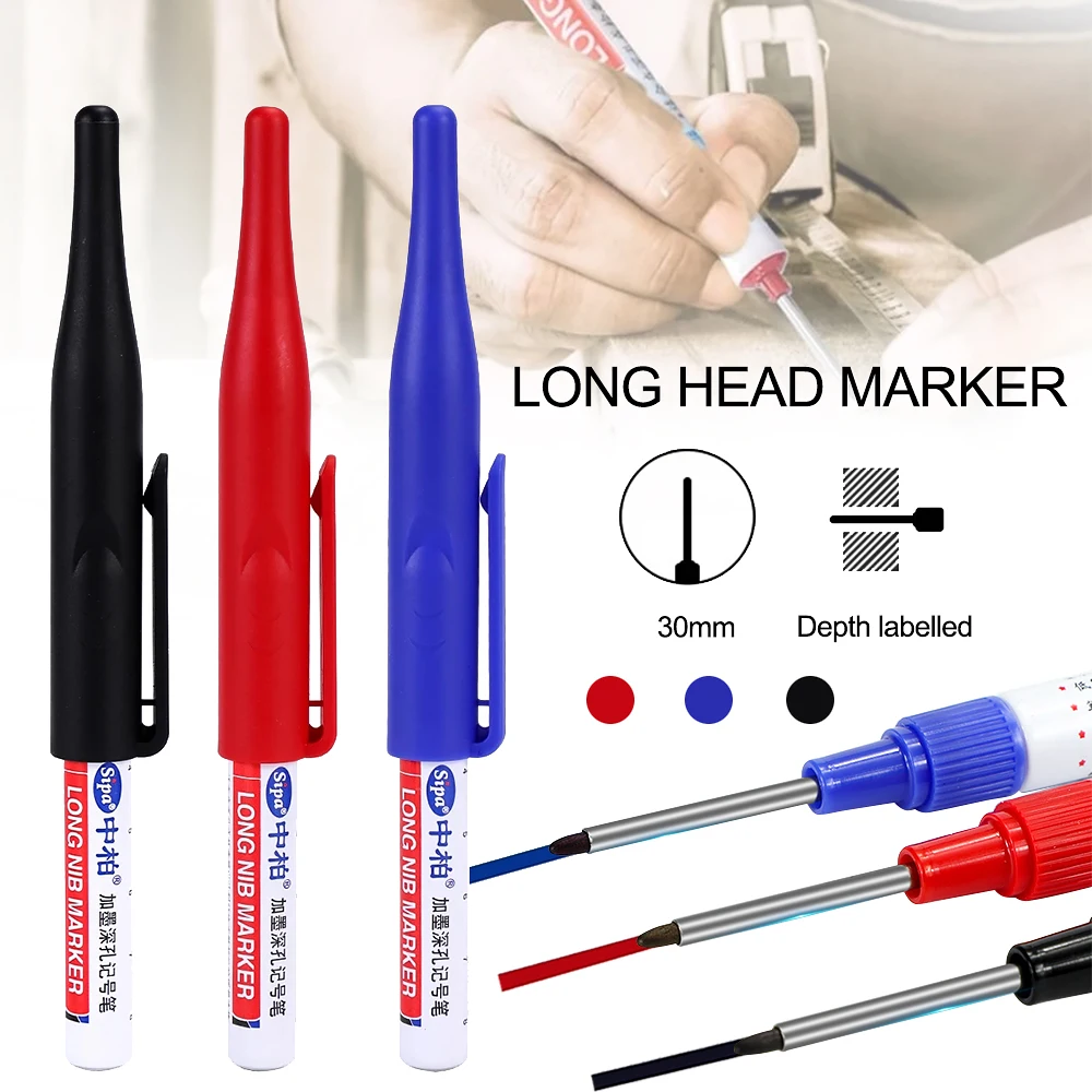 1 Pcs 30mm Deep Drill Hole Long Nib Water Resistant Marker Pens Black Blue Red Home Decoration Construction | Канцтовары для офиса