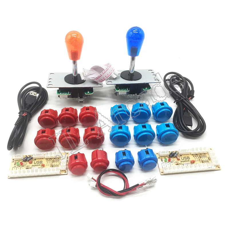2 игрока аркадная Кнопка джойстик DIY контроллер комплект для Windows и Raspberry Pi, 5 Pin 8 способ джойстики и кнопка