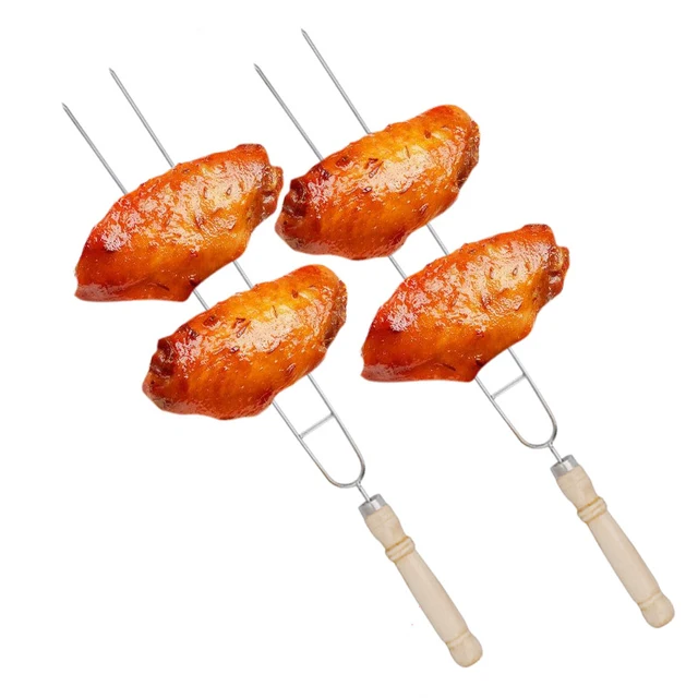 Deauy 6/10 Dcs Rozsdamentes Acél U Alakú Grillező Forrasztó Villa Tű Fa Fogantyú Nyárs Dupla Bbq Szerszámok - Image 3