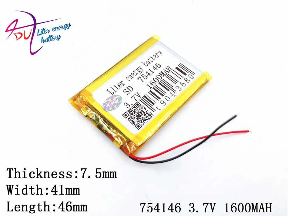 3,7 V, 1600mAH 754146 754045 PLIB; полимерный литий-ионный/литий-ионный аккумулятор для DVR, gps, mp3, mp4, сотового телефона, динамика