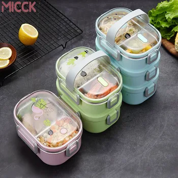 

MICCK 304 Stainless Steel Children's Lunch Box New Portable Multilayer Insulated Lunch Box Kitchen Food Container With Tableware
