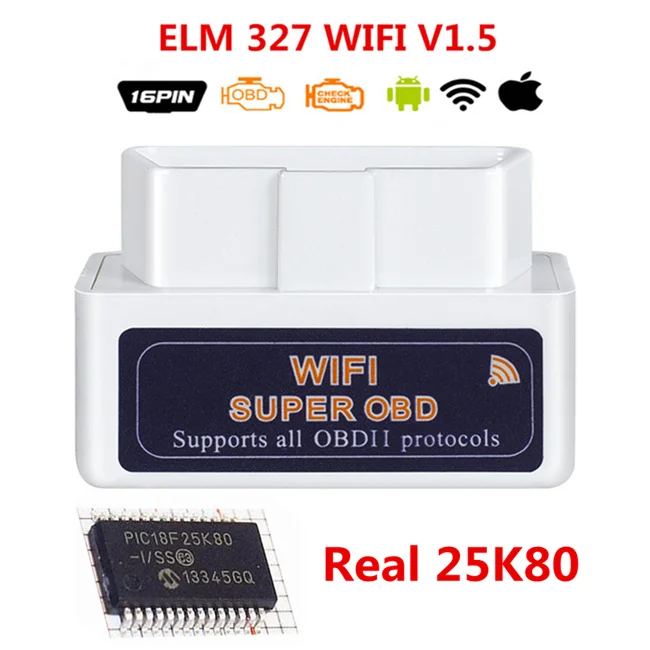 ELM327 wi-fi V1.5 pic18f25k80 сканер OBD2 ELM 327 Wi-Fi OBD OBD2 1,5 автомобильный диагностический инструмент ELM327 PIC18F25K80 для Android/IOS/ПК - Цвет: ELM327 WIFI White