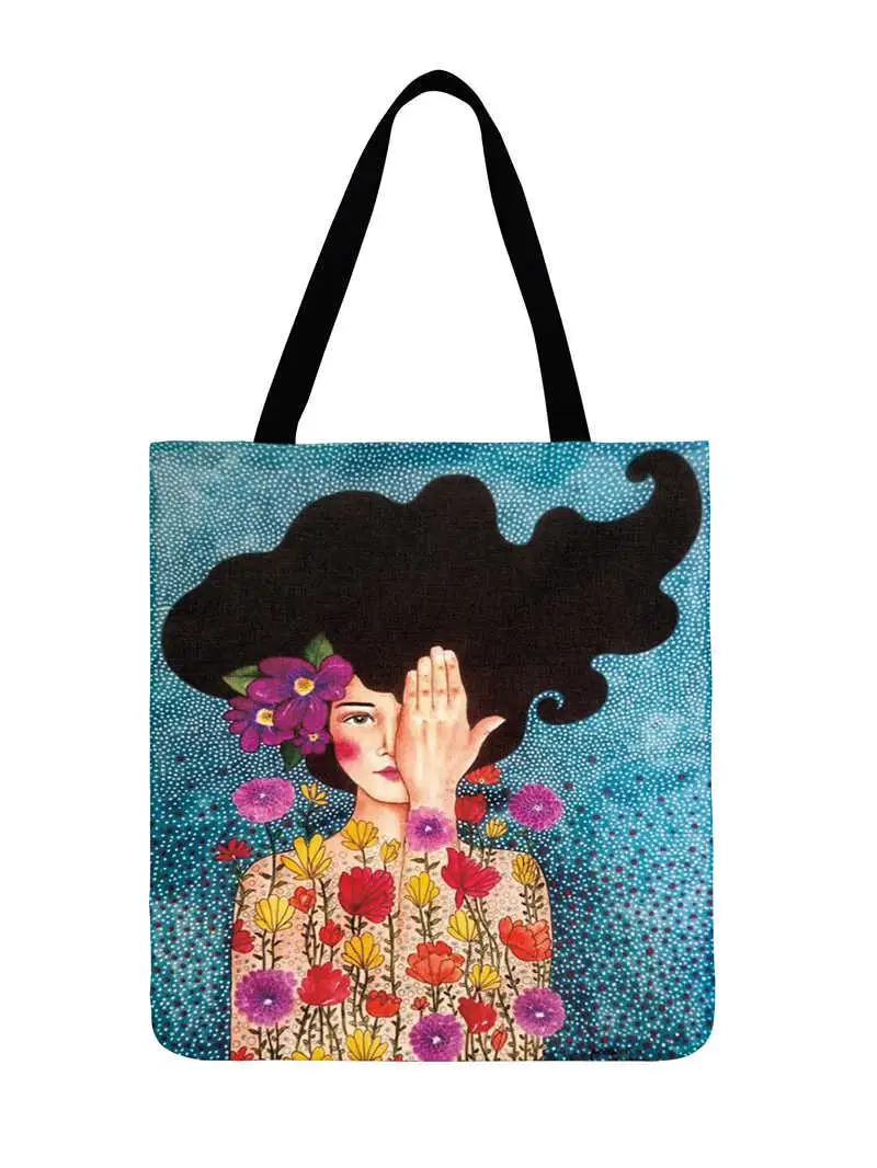 Fashion Shopping Modern Fashion Art Girls Painting Printed Tote Bags Ladies Shoulder Bag Women Casual Tote Outdoor Beach Bagbag 