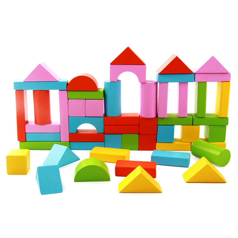 

Children Colorful Preschool Building Blocks Wooden 50 Tablets Spell Heap Take Building Blocks Boxed Baby Early Childhood Educati