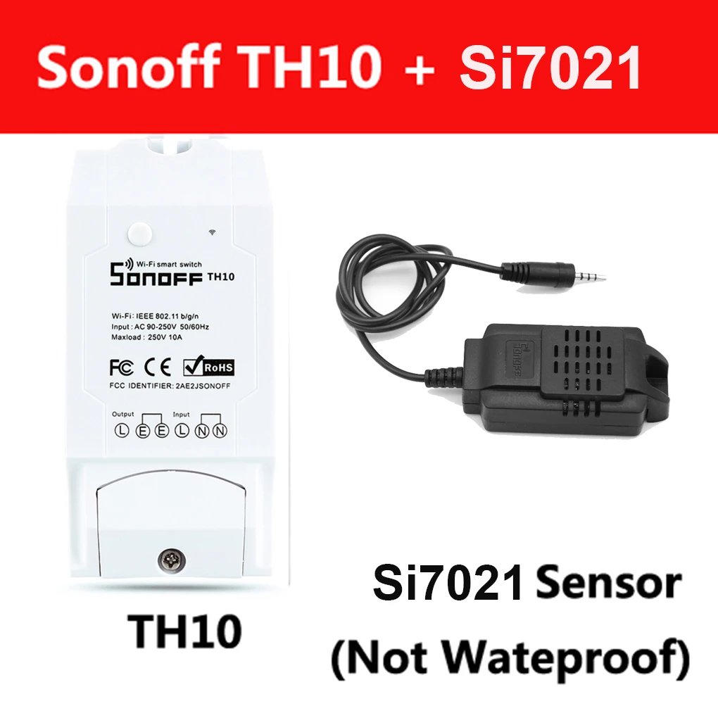 Sonoff TH 10A/16A умный переключатель Wi-Fi контроллер с температурным датчиком и водонепроницаемым контролем влажности домашняя Автоматизация - Комплект: TH10 and Si7021