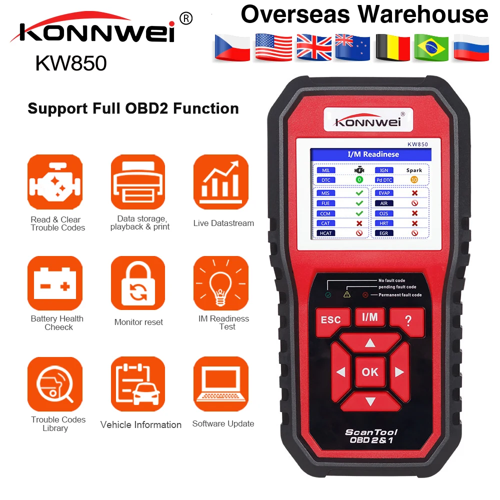 KONNWEI KW850 полнофункциональный OBD2 ODB2 сканер OBDII диагностический автомобильный