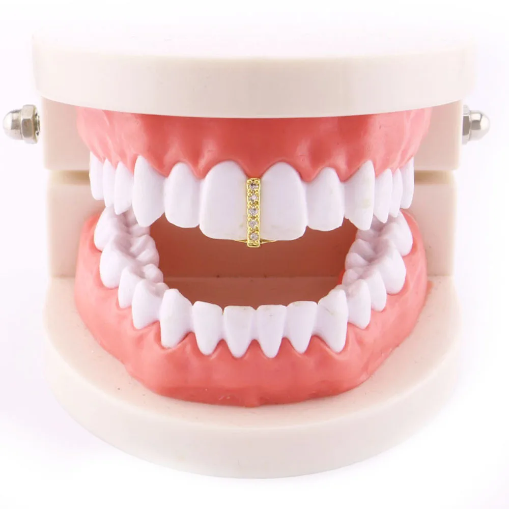 1 Pc Gold Silver Color Grillz Tooth Cap Crystal Stick Shape Top Teeth Case Rock Hip Hop Teeth Cover Grills Braces Teeth Decor