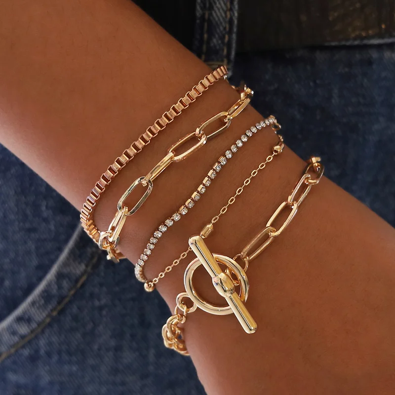 Sindlan 5 шт. модные браслеты со стразами для женщин, золотые браслеты на запястье с цепочкой, набор женских браслетов в стиле бохо, ювелирное изделие