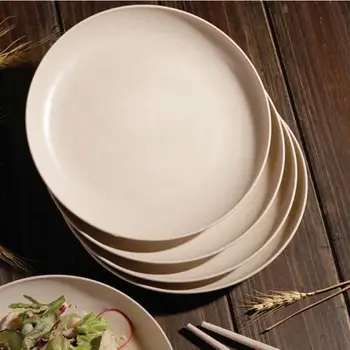 

1pc Household Dinner Plate Food Plate Microwave Oven Available Eco-Friendly For Home (Large Size Khaki)
