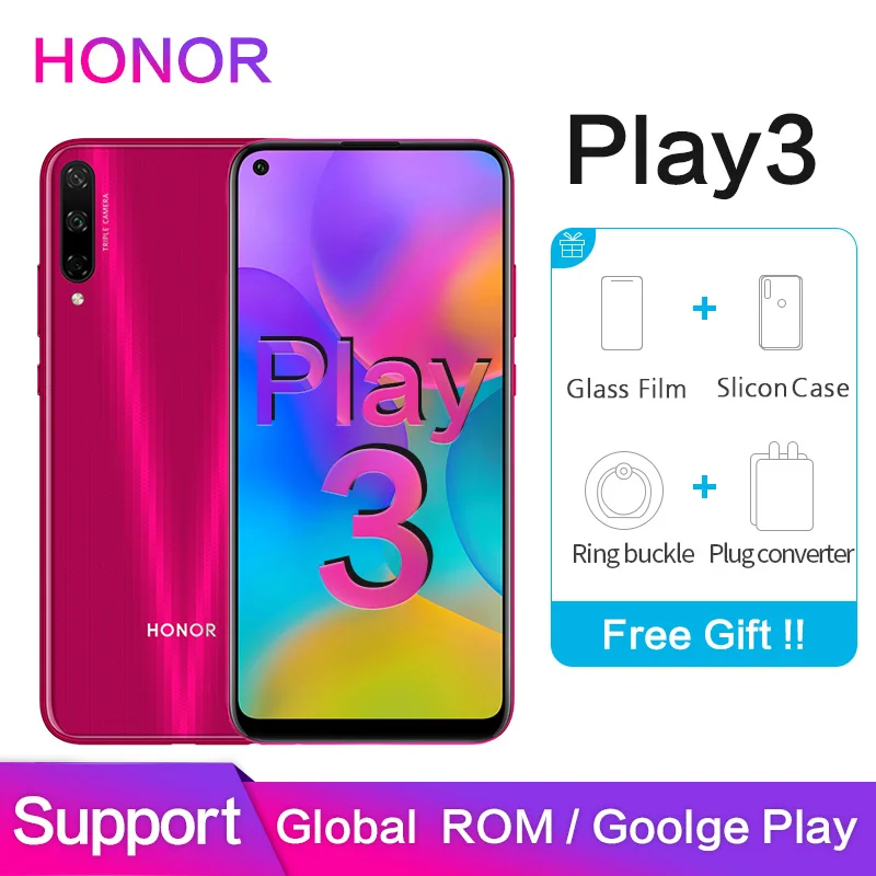 

Honor play3 Global ROM 4GB 64GB Support Google Play 1560*720P 6.39‘’ Full screen Dual SIM Card 48MP+8MP+2MP 3 Cameras Kirin 710F 8 Octa core 4000mAh Honor Play 3 Mobile Phone Smartphone Face ID
