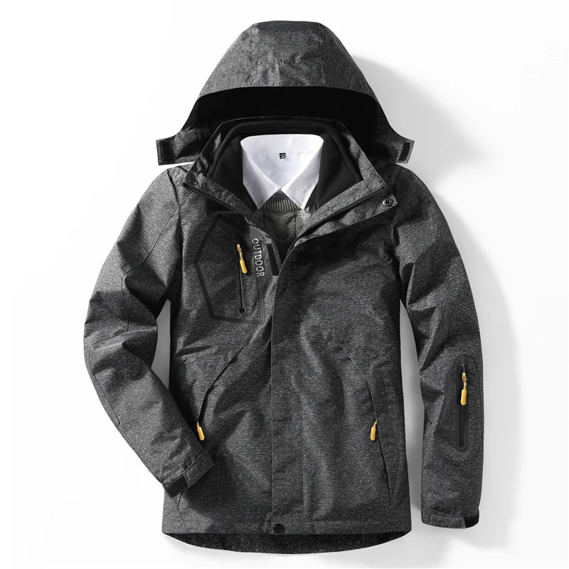 Camouflage Gray Зимняя термопарка Мужская водонепроницаемая Толстая теплая куртка 2 в 1 Повседневная флисовая куртка с капюшоном верхняя одежда ветровка куртка размера плюс 6XL - Цвет: Camouflage Gray