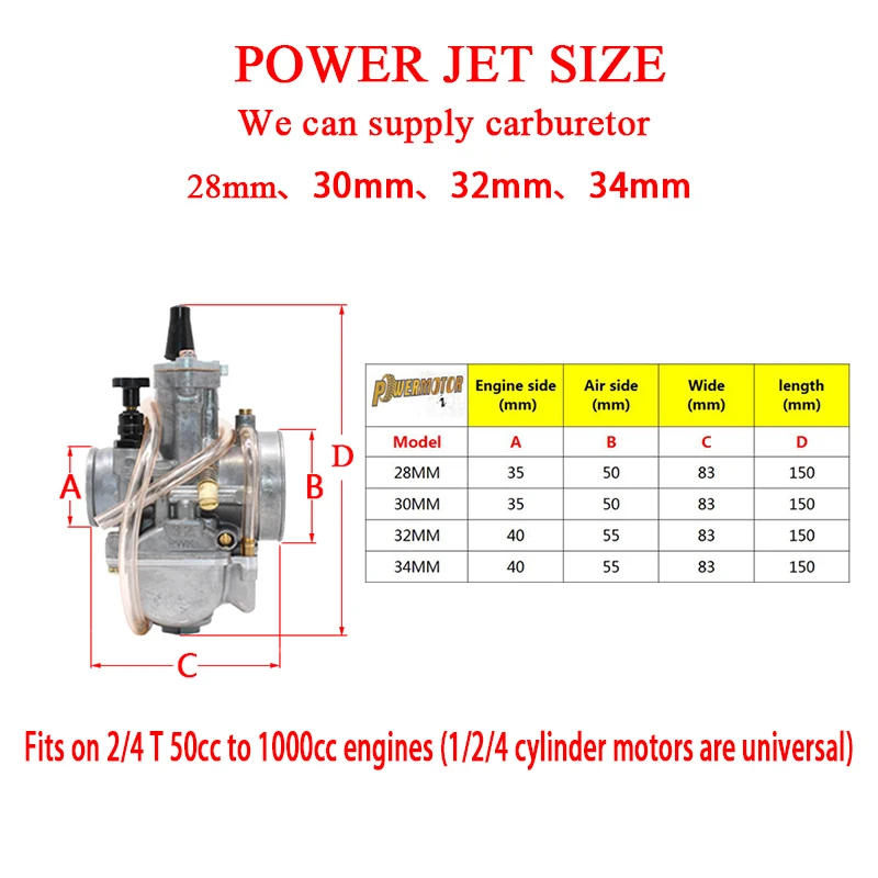 PowerMotor 2T 4T универсальный карбюратор для скутера карбюратор 32 мм Pwk 28 мм 30 мм 34 мм Карбюратор с силовой струей для гоночного двигателя