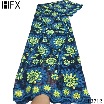 

HFX African Sequin lace fabric Nigerian lace fabric 2020 high quality Sequins Mesh Embroidery fabric for Wedding Dress F3712