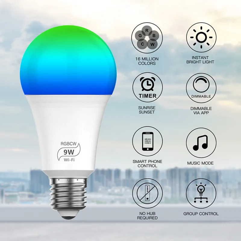 E27 Smart WiFi светильник лампа 7 Вт 9 с регулируемой яркостью светодиодная приложение
