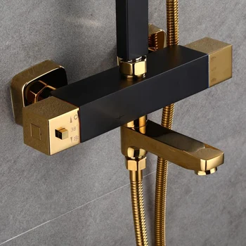 

Gold&Black Thermostatic Shower Faucet Bathroom Thermostatic Mixer Taps Hot And Cold Bathroom Mixer Mixing Valve Bathtub Faucet