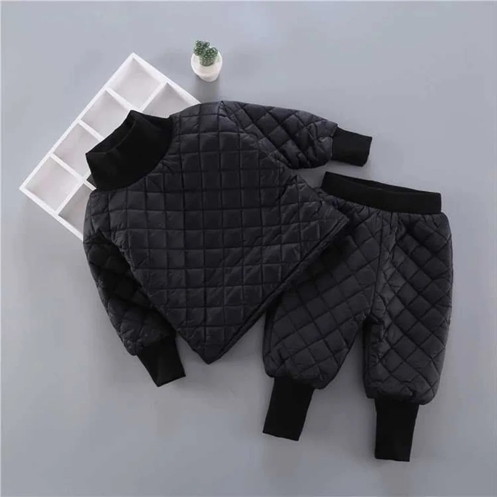 Комплект одежды для маленьких мальчиков, детский домашний костюм зимний теплый комплект одежды для девочек, топ+ штаны Детский комплект из 2 предметов, черный цвет