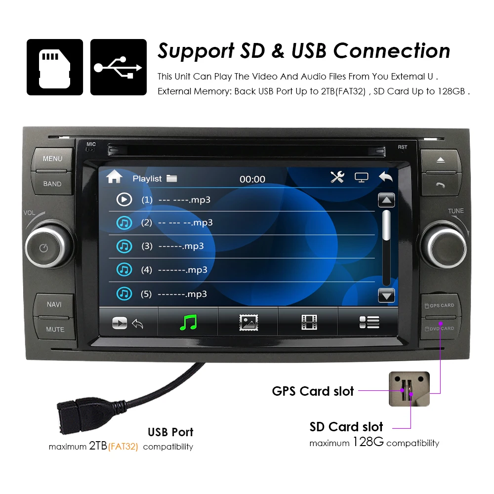 Автомобильный DVD плеер 2 Din для Ford Focus/Mondeo/Transit/C MAX/Fiest GPS навигация 7 дюймов радио 1080P