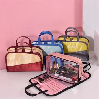 

Travel Organizer Cosmetic Bag Women Color Matching Transparent Makeup Bag Bath Wash Neceser Tote Handbag Case Make Up Bag