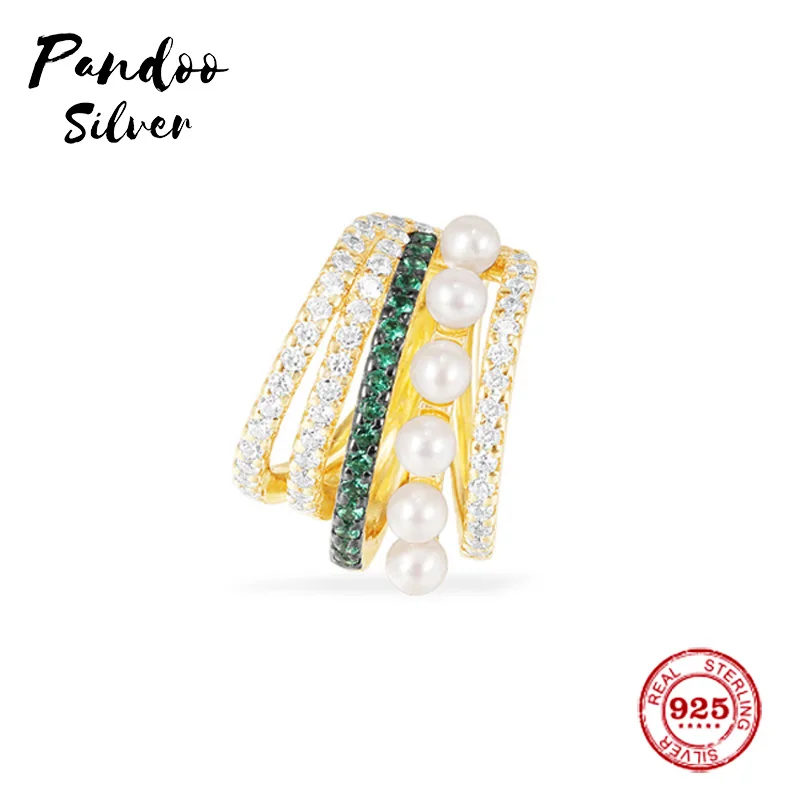 

Fashion Charm Silver Original 1:1 Copy Single gold Pearl Earring,White & Green Five Hoop Luxury Earrings For Female Jewelry Gift