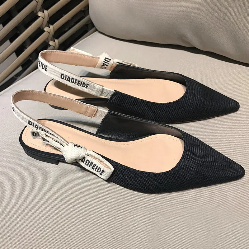 Queepace Vrouwen Schoenen Puntschoen Enkelbandjes Echt Lederen Platte Schoenen Vrouwelijke Flats Vlinder-Knot Slip-On zomer Schoenen