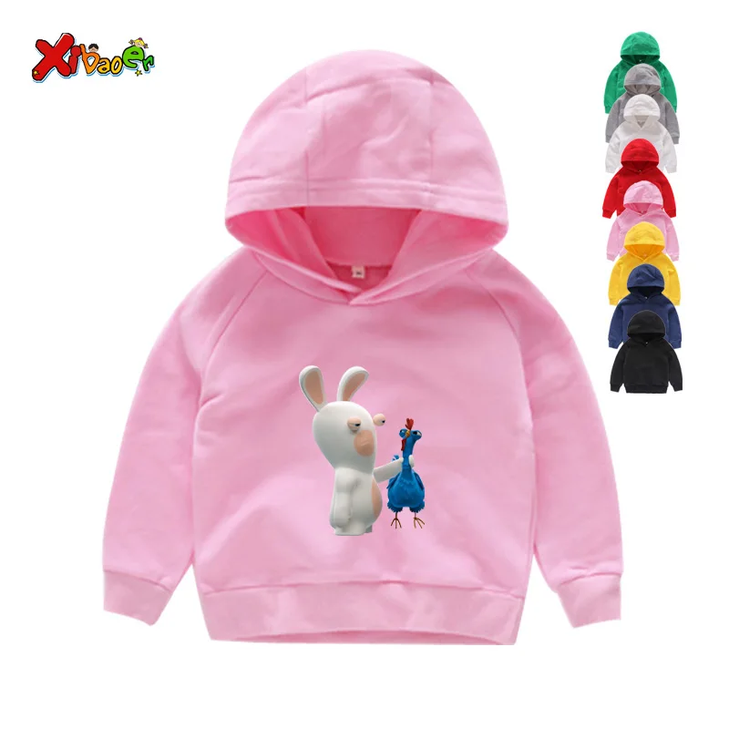 Детские толстовки с капюшоном с героями мультфильмов «Crazy Rabbit» Белые зимние топы с длинными рукавами для детей 5 лет, милые повседневные толстовки с капюшоном для детей 9 лет