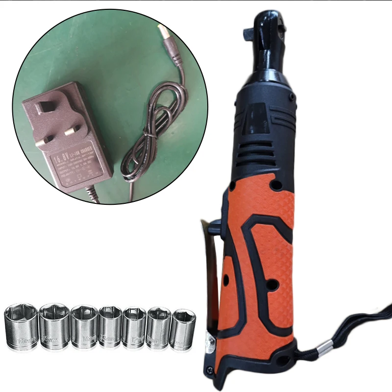 

60N.m 3/8" Right Angle Cordless Electric Ratchet Wrench 7 Sockets with Charger 230rpm Ratchet Wrench set tools US/UK/EU plug