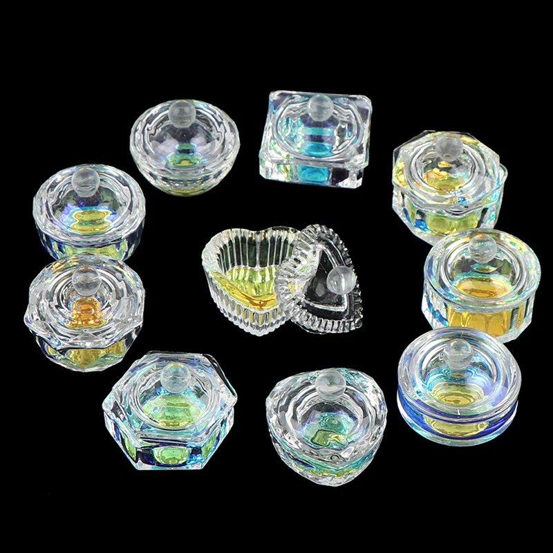 Rainbow Crystal Clear Acrylic Liquid Dish Tappen Dish Glass Cup With Lid Bowl 1Pcs For Acrylic Powder Monomer Nail Art Tool manicure tools nail tools