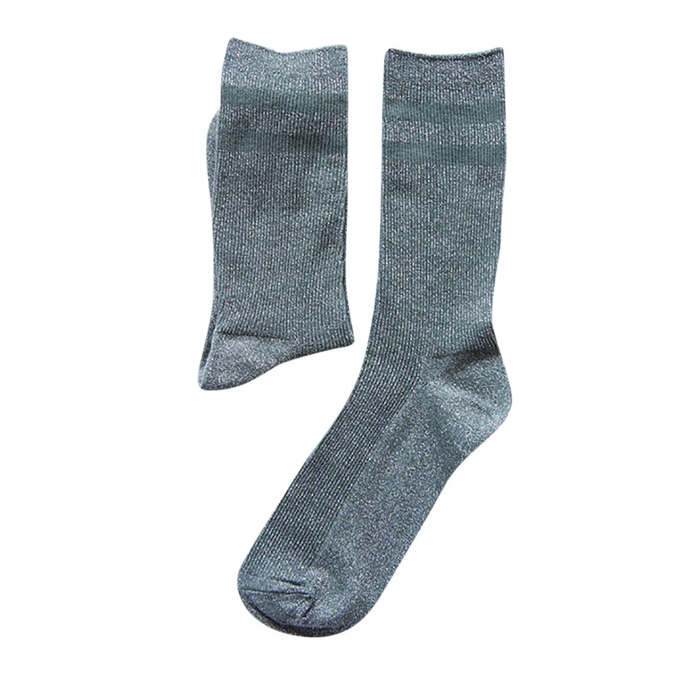 Зимние женские теплые носки-трубы, хлопковые модные носки в стиле ретро, темно-синие японские золотые носки и носки серебристого цвета, 50