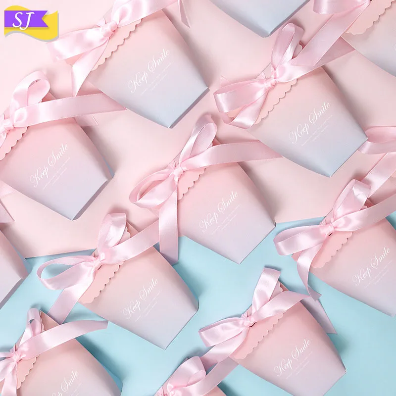 

12PCS/Set new creative gradient color pink folding carton candy box gift box European wedding candy box birthday party supplies