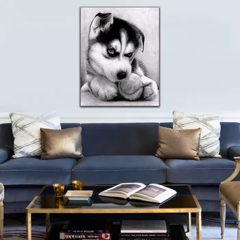 

DIY colorings pictures by numbers with Little husky picture drawing Relief painting by numbers framed Home