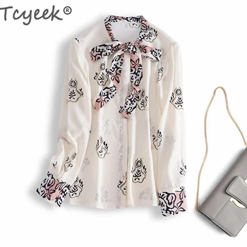 

Tcyeek Summer Spring 100% Real Silk Blouse Women Elegant Leopard Blusas Mujer De Moda 2020 Vintage Sexy Chiffon Shirts Tops 3345
