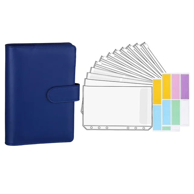 15 Pieces Binder Budget Planner Cash Envelope Binder with Budget Envelopes A6 Binder Pockets Cash Envelope Wallet for Budgeting Deep Blue-14pcs