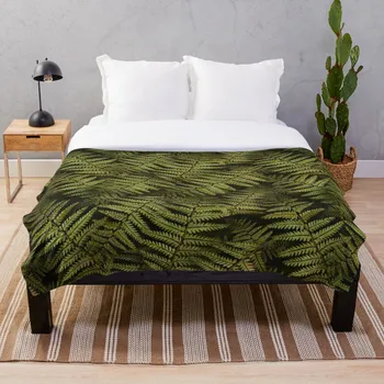 

Soft Blanket for Bed Sherpa Flannel Fleece Blanket Home Travel Sofa Soft Throw Blanket Fern Leaves In The Forest Military Green