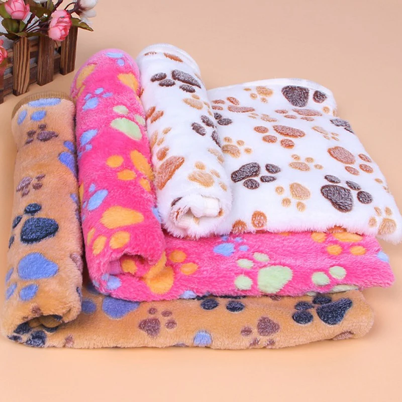 Pet Warm Paw Print Pattern Dog Puppy Cat Rabbit Fleece Soft Blanket Gift 