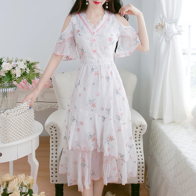 Стиль лето Xian Qi платье для хипстера Mori Girl линия Студенческая шифоновая Элегантная с открытыми плечами сказочная юбка
