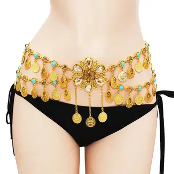 

2020 Ethnic Gypsy Gold Color Belt Body Chains Bohemian Sexy Coin Tassel Beaded Stone Belly Dance Waist Chain Jewelry For Woman