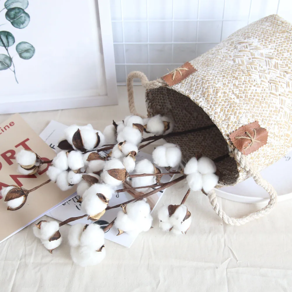 

3pcs Natural Dry Cotton Farm Style Artificial Flower Filled Flower Decoration Home Country Style Decorative Flower Arrangement