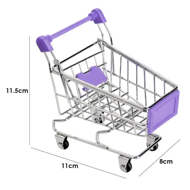 Baby Toy Supermarket Hand Trolley Mini Shopping Cart Desktop Decoration Storage Toy Gift Dollhouse Furniture Accessories 3