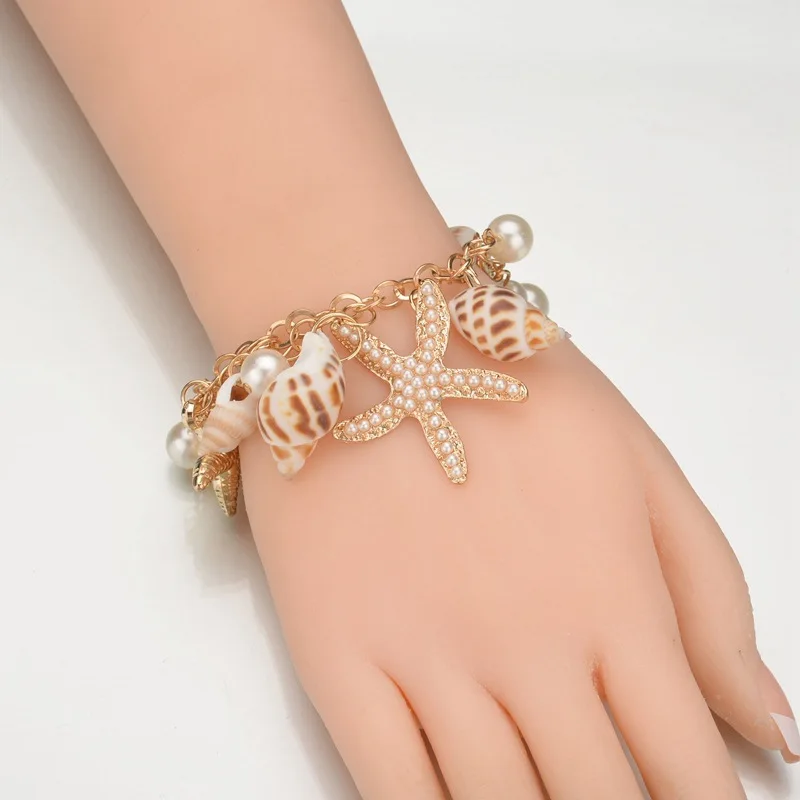 

2019 Summer New Bohemian Shell Conch Star Bracelet Inlaid Pearl for Women