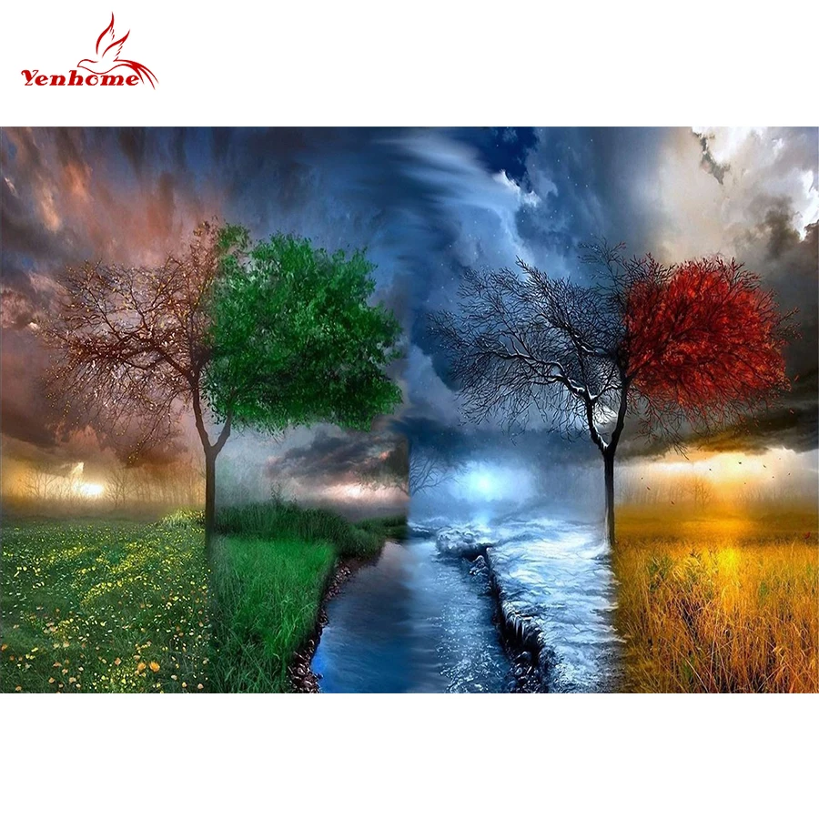 

Acrylic DIY Oil Paintings by Numbers Canvas Painting Seasonal Tree Wall Pictures for Wall Art Playroom Decor Kids Birthday Gift