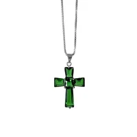 Luxury Silver Color Irregular Zircon Cross Emerald Pendant Necklaces For Women /Girls Fashion Charm Party Choker Jewelry Gift 2