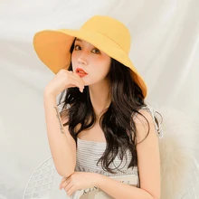 Модная широкополая шляпа Женская одноцветная пляжная шляпа модная летняя анти-УФ женская шляпа от солнца складная шляпа от солнца