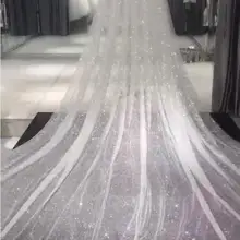 Однослойная блестящая вуаль длинная Соборная длина 4 метра в длину 3 метра в ширину с расческой цвета слоновой кости с блестящими блестками