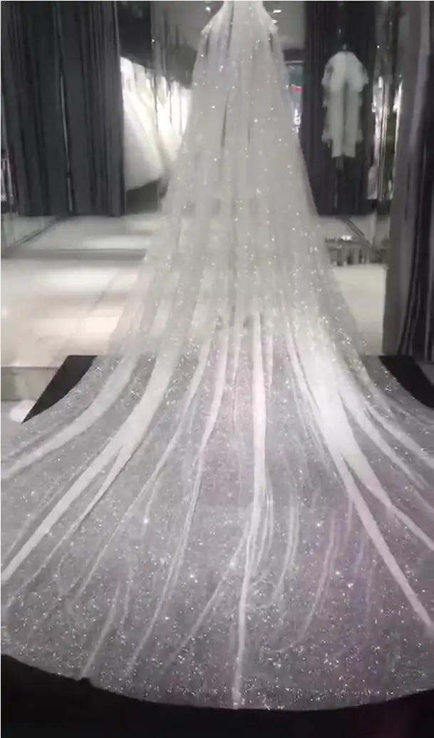 

One layer Shinny Veil Long Cathedral Length 4 meter long 3 meter wide with comb ivory with shinny sequins