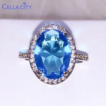 

Cellacity Temperament Aquamarine Ring for Women Trendy Silver 925 Jewelry Oval shaped Gemstones Sea Blue Wedding Accessories