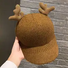 

Autumn Winter Cap Female Cartoon Cute Antler Knitted Warm Baseball Cap Kpop Men's Caps Women's Stylish Hats Apparel Accessories