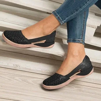 

Women Wedges Sandals Hollow Out PU Vintage Woman Shoes Slip On Casual Sewing Ladies Sandal Female Plus Size Summer
