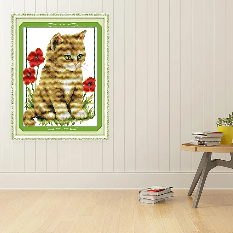 

Entirely Handmade Cross Stitch Cute Cartoon Animal Cat Handmade Fabric DIY Customizable