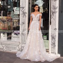 Винтажное кружевное свадебное платье с открытыми плечами с аппликацией 3D Цветы со шлейфом Свадебные платья с открытой спиной vestidos de novia