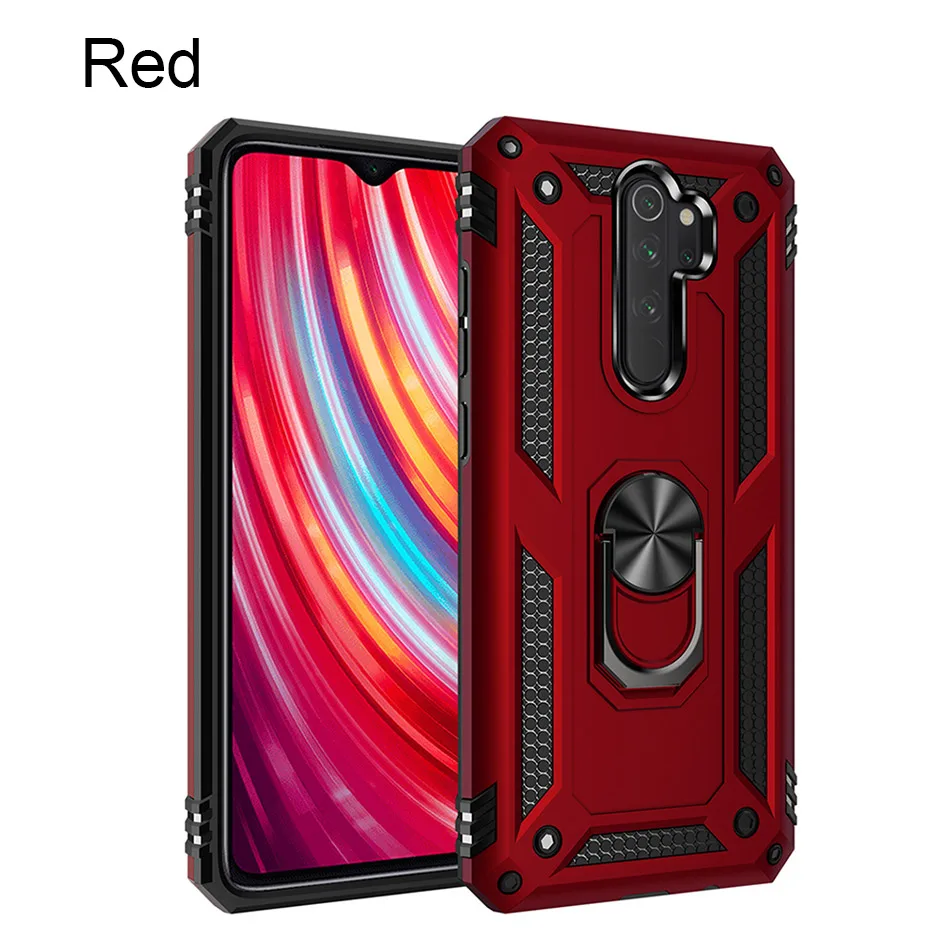red Роскошный бронированный Магнитный чехол с металлическим кольцом для Xiaomi Redmi Note 7 8 Pro, противоударный задний Чехол для Redmi 7A 8A, силиконовый чехол-бампер - Цвет: red